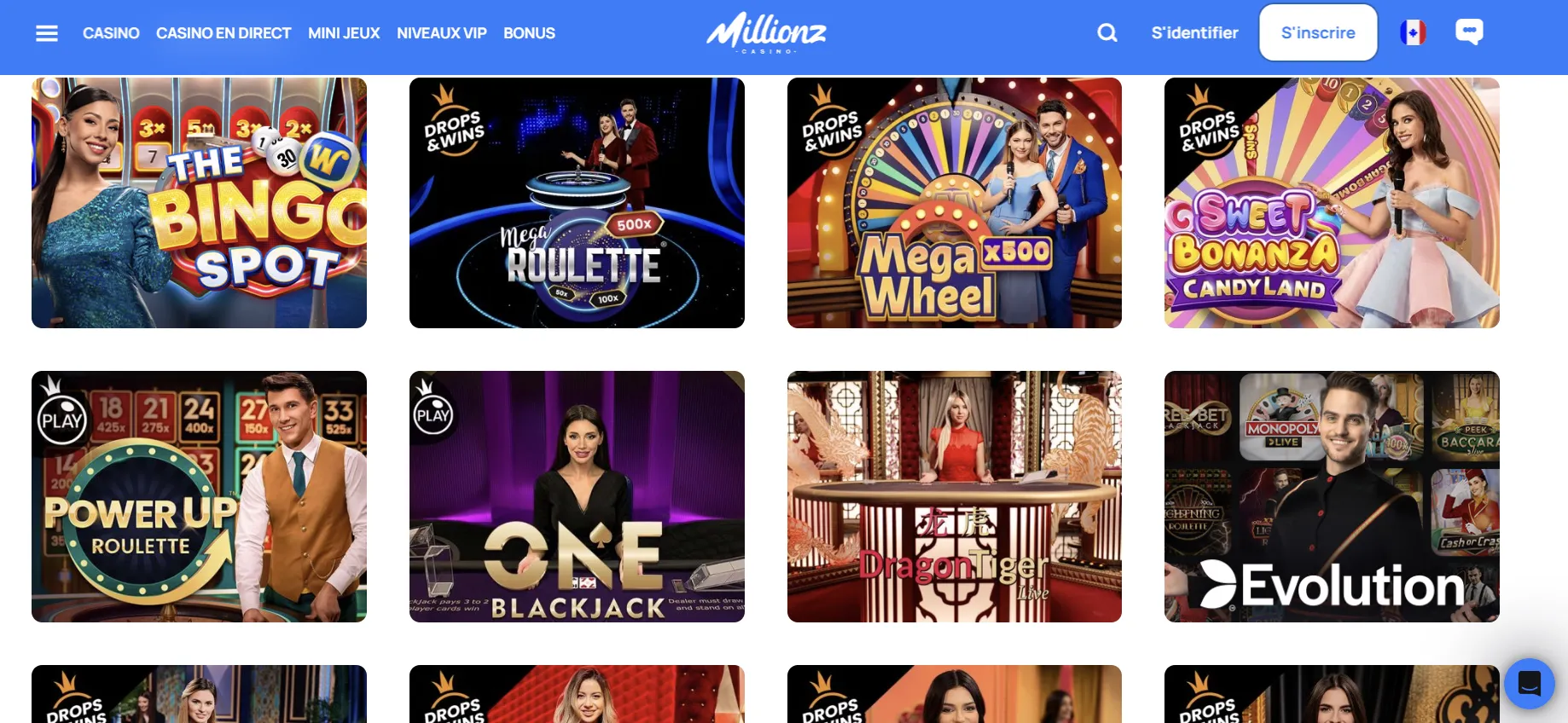 Tables de casino en direct chez Millionz Casino avec croupiers réels : roulette, blackjack et baccarat